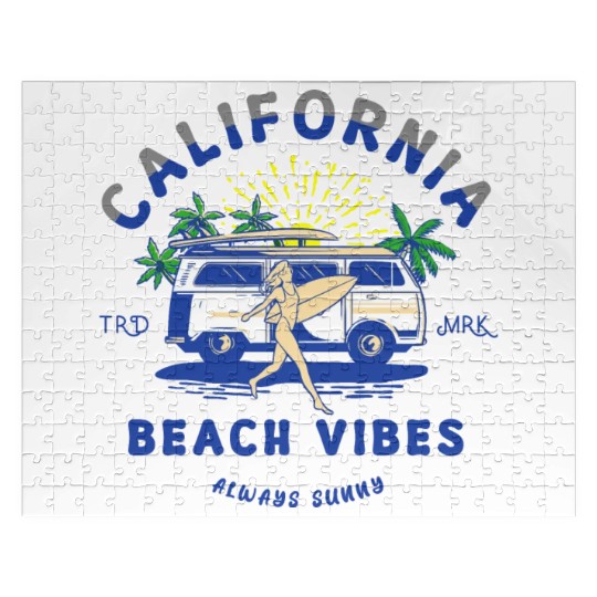 California Beach Vibes Retro Camper Van Jigsaw Puzzles