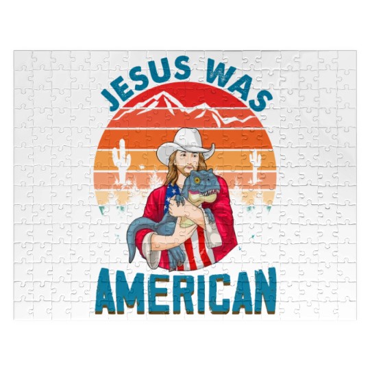 Jesus Was American Dinosaur Jesus Jigsaw Puzzles