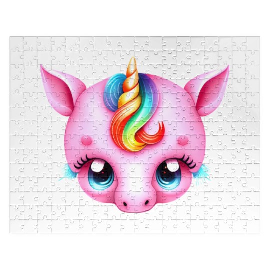Pink Baby Rainbow Unicorn Head Jigsaw Puzzles