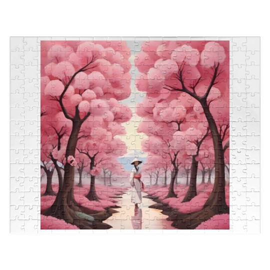Japanese style art with cherry blossom festival Jigsaw Puzzles