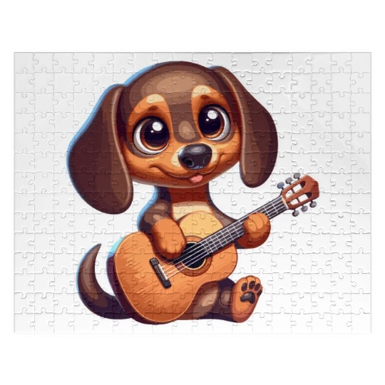 Cute Dachshund playing Guitar Jigsaw Puzzles