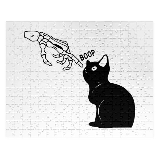 Black Cat Lover Skeleton Hand Boop Jigsaw Puzzles