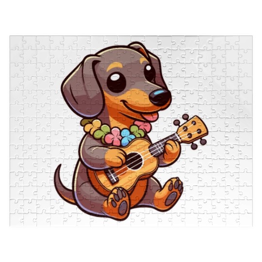 Cute Dachshund playing Guitar Jigsaw Puzzles