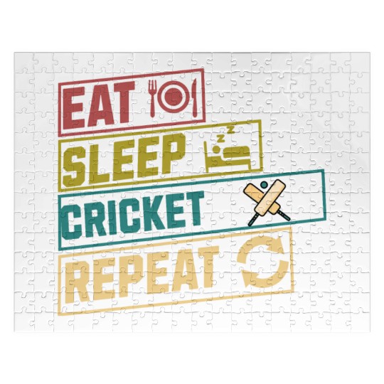 Eat sleep cricket repeat hobby Jigsaw Puzzles