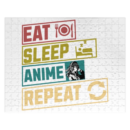 Eat sleep anime repeat hobby Jigsaw Puzzles