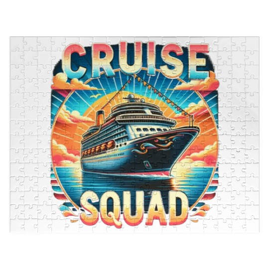 Cruise Squad Ship Vacation Trip Retro Sunset Jigsaw Puzzles