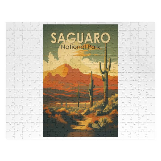 Saguaro National Park Giant Cactus Illustration Jigsaw Puzzles
