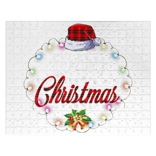Merry Christmas Buffalo Red Plaid Lights Jigsaw Puzzles