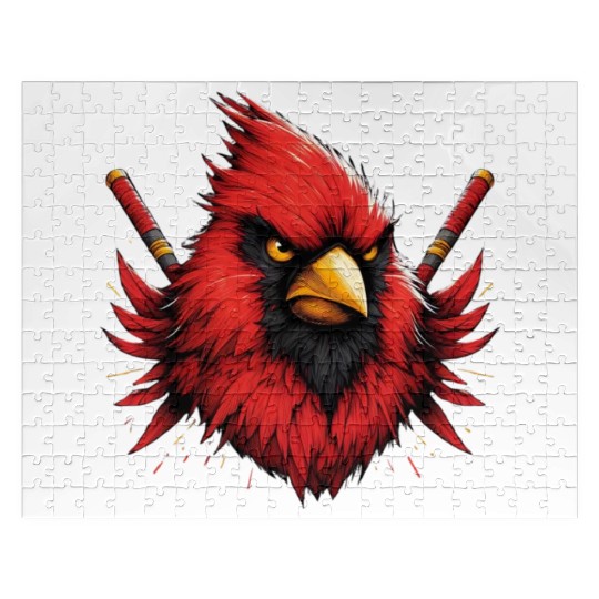 Red Northern Cardinal As Ninja Symbol Of Bravery Jigsaw Puzzles