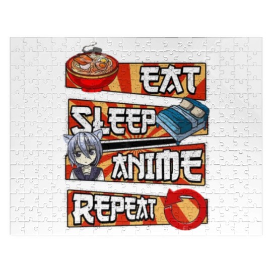 eat sleep anime repeat cute lovers obsessed Jigsaw Puzzles