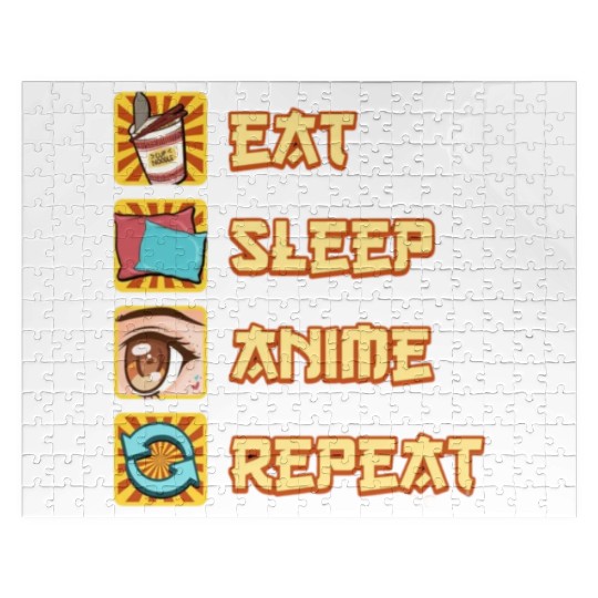 funny eat sleep anime repeat the perfect presents Jigsaw Puzzles