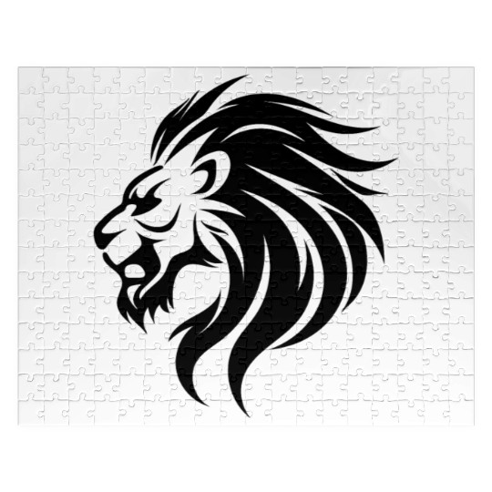 Angry Lion Head Tattoo Style Waving Mane Jigsaw Puzzles
