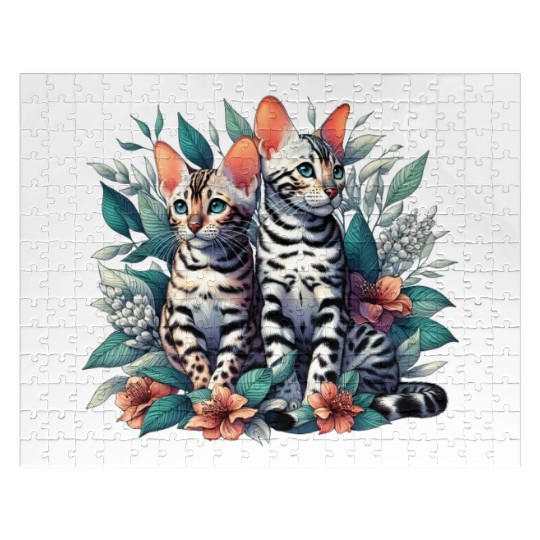 Bengal Kittens Snow Asian Cats Jigsaw Puzzles