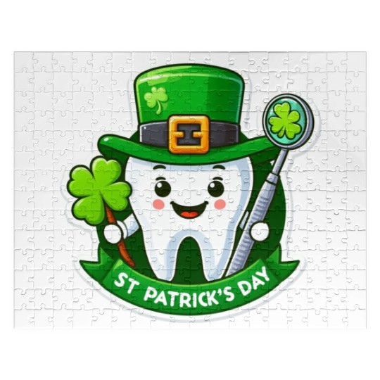 St patricks day cartoon dentist design, cute tooth Jigsaw Puzzles