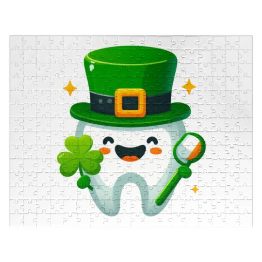 St patricks day cartoon dentist design, cute tooth Jigsaw Puzzles