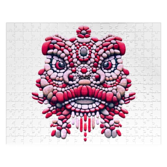 Chinese New Year - Pink Peony Lion Dance Mask Jigsaw Puzzles