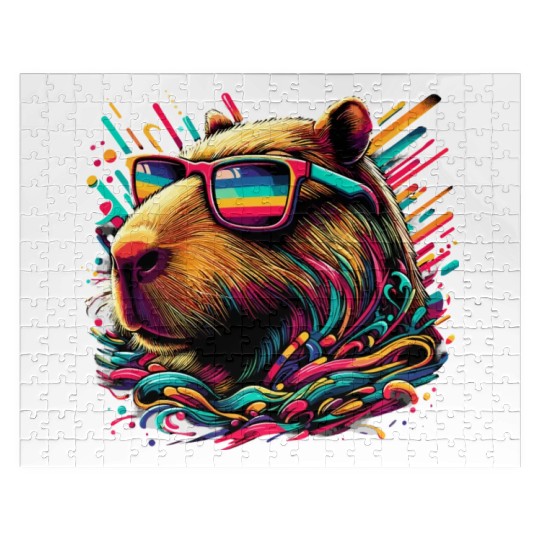 Neon Capybara With Sunglasses Jigsaw Puzzles