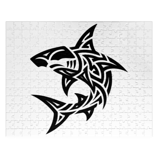 Tribal Hammerhead Shark Style Diver Fan Tattoo Jigsaw Puzzles
