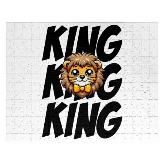 Cute Kawai Lion King Design - Kawai Lion Art Black Jigsaw Puzzles