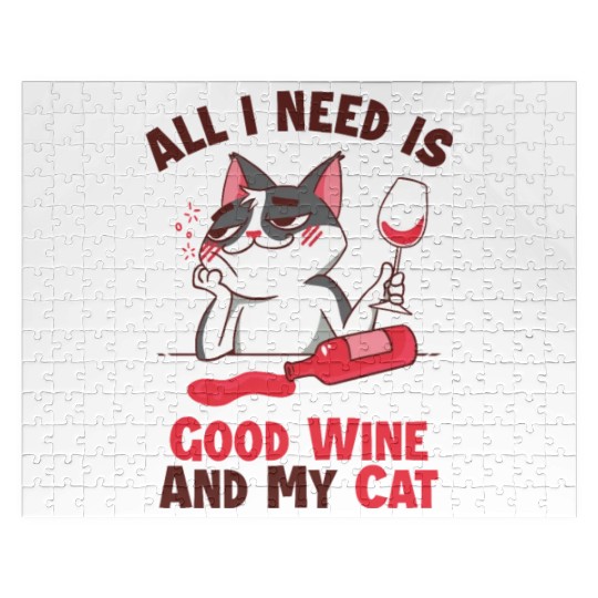 Good Wine and my Cat Cat Mom Cat Lovers Cat Daddy Jigsaw Puzzles