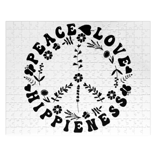 Peace Love Hippieness - Cute Black Peace Sign Jigsaw Puzzles