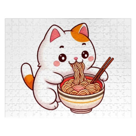 Cute Cat Eating Ramen Jigsaw Puzzles