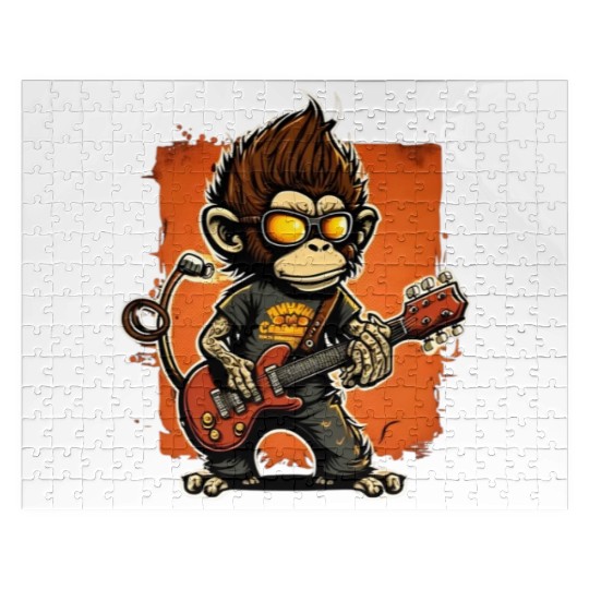 Monkey Chimpanzee Playing Acousitc Rock Guitar Jigsaw Puzzles