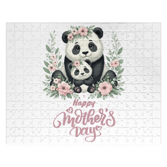 Happy Mother's Day Floral Wreath Mum Panda Jigsaw Puzzles