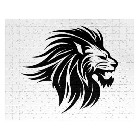 Waving Mane Lion Head Tattoo Ink Style Jigsaw Puzzles
