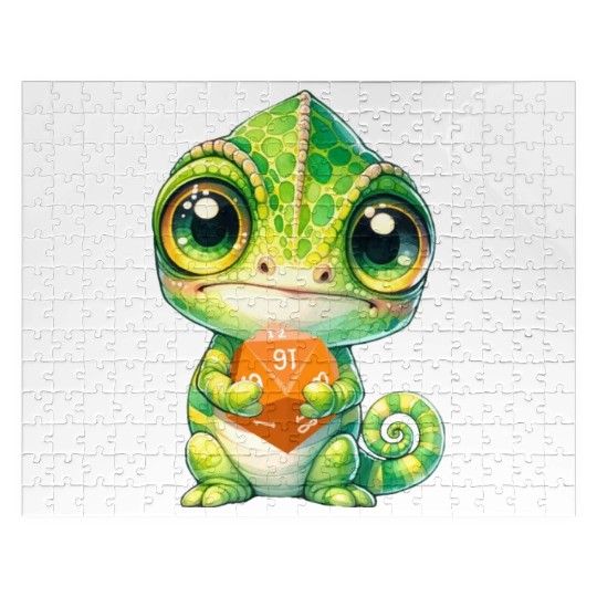 Chameleon Holding 20-sided Dice Jigsaw Puzzles