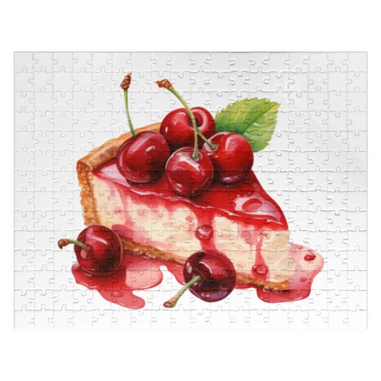 Slice of Red Cherry Cheesecake Jigsaw Puzzles