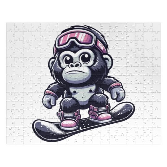 Monkey Gorilla Chimpanzee Ski Vacation Skier Jigsaw Puzzles