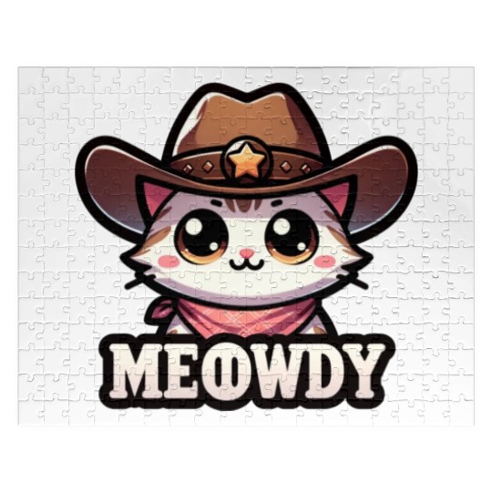 Cute Meowdy Cat Cowboy Pun Jigsaw Puzzles