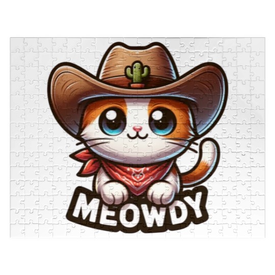Cute Meowdy Cat Cowboy Pun Jigsaw Puzzles
