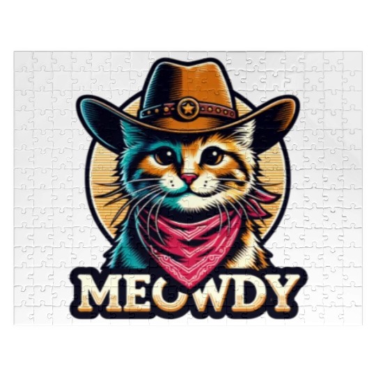 Cute Meowdy Cat Cowboy Pun Jigsaw Puzzles