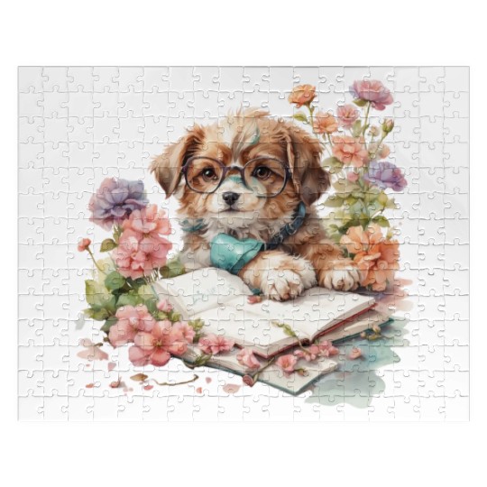 cute cartoon puppy wearing glasses Jigsaw Puzzles