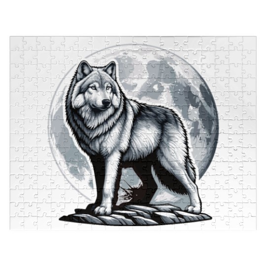 Majestic Moonlit Wolf Illustration Jigsaw Puzzles
