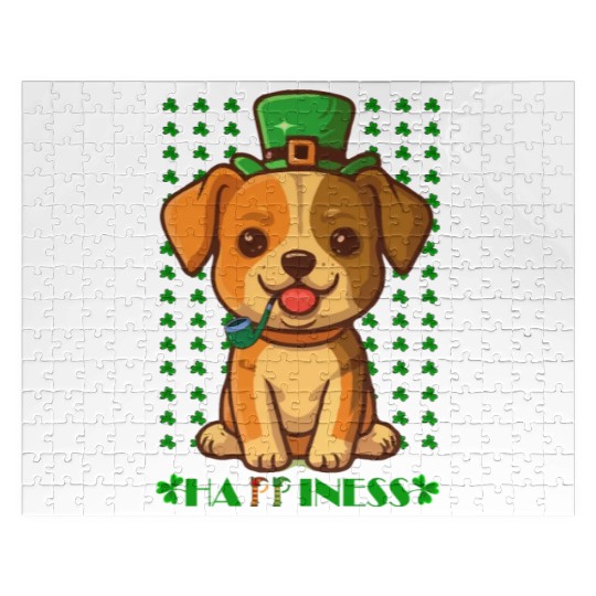 saint patricks day cute happy puppy Jigsaw Puzzles