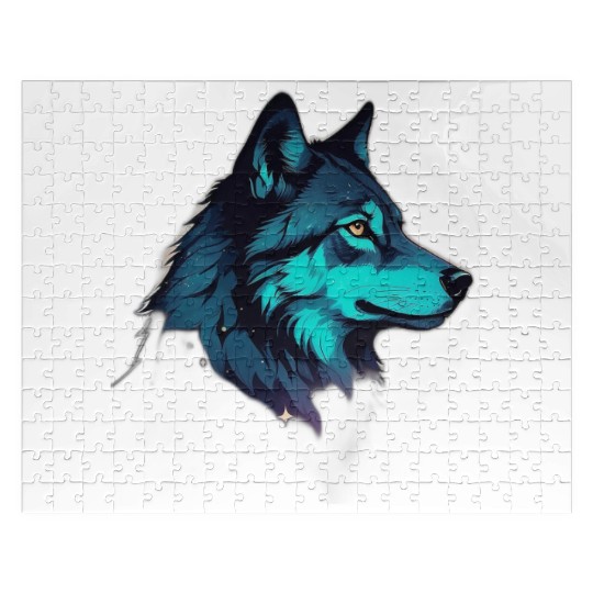 silhouette of a wolf head double exposure blending Jigsaw Puzzles