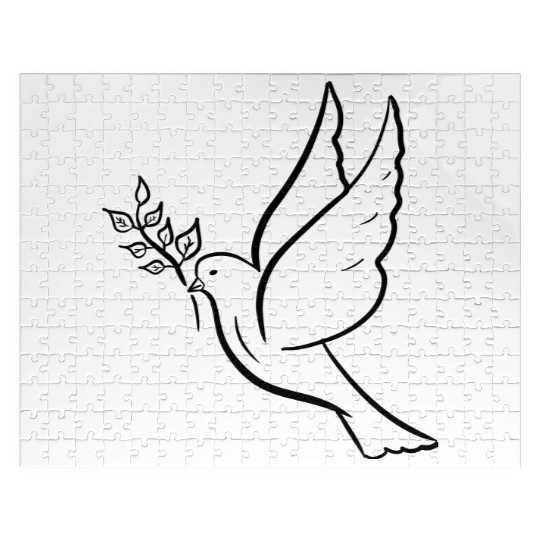 Dove of peace with olive branch drawing Hand drawn Jigsaw Puzzles