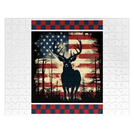 Ripped American Flag Woodland Camo Underlayer Jigsaw Puzzles
