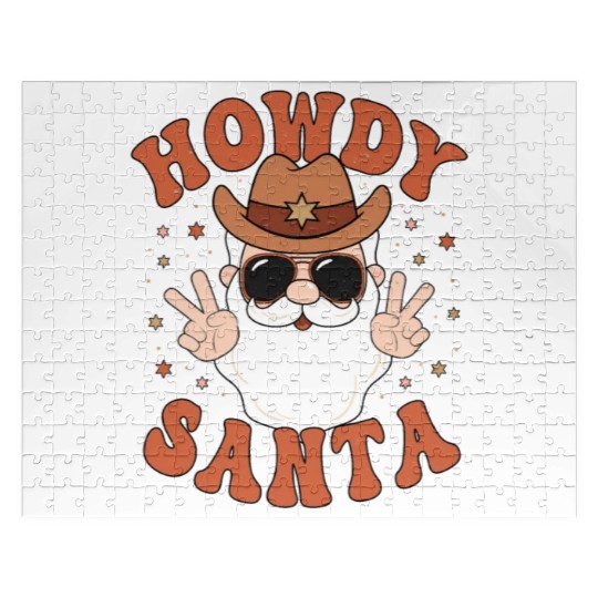 Howdy Santa Peace Christmas Western Cowboy Claus Jigsaw Puzzles
