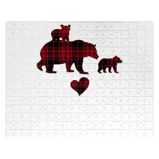 Mama Bear 2 Cubs Jigsaw Puzzles Christmas Mama Bear Plaid
