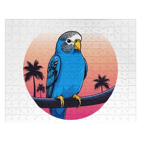 Synthwave Blue Budgie 2 Jigsaw Puzzles