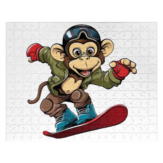 Monkey Chimpanzee Snowboarder Winter Sports Jigsaw Puzzles