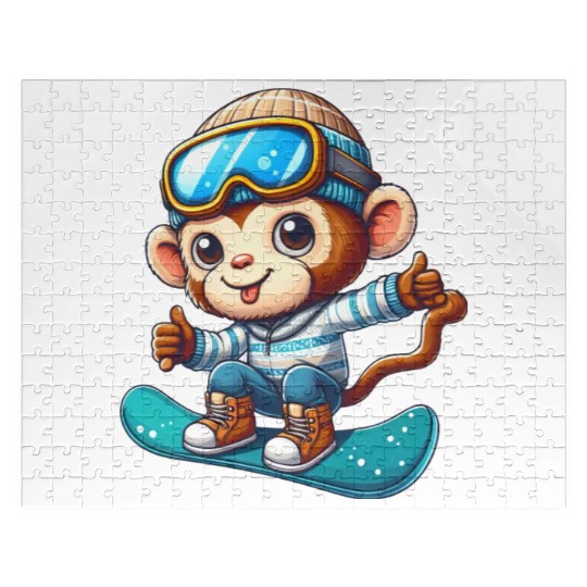 Monkey Chimpanzee Snowboarder Winter Sports Jigsaw Puzzles