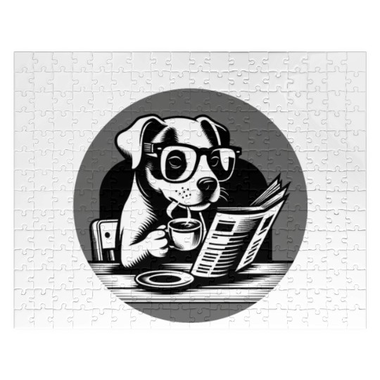 Morning Coffee Routine Dog Design Jigsaw Puzzles