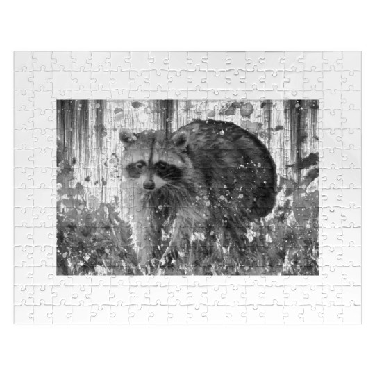 cute racoon walking through wooded forest Jigsaw Puzzles