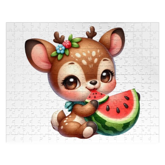 Deer Eating Watermelon Jigsaw Puzzles