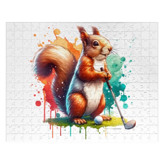 Golf Player Squirrel Animal Lover Design Jigsaw Puzzles